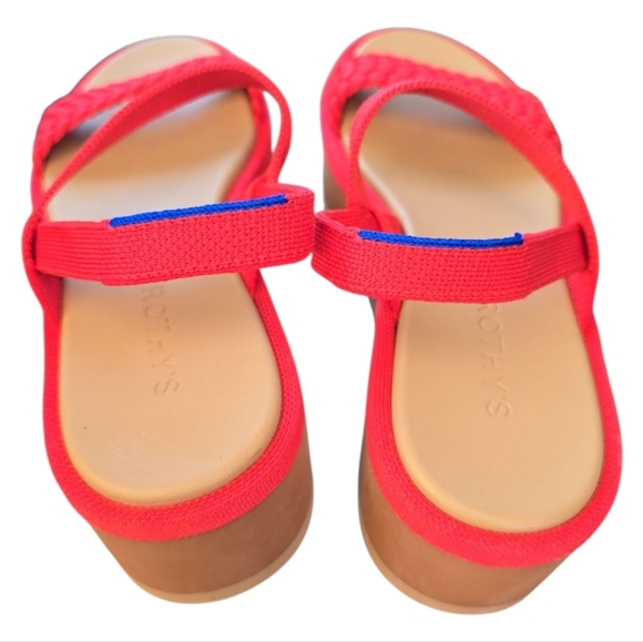 Rothy's The Lightweight Wedge Sandals Red Hot Woven 8.5 Braided Strap Like New - Picture 6 of 11